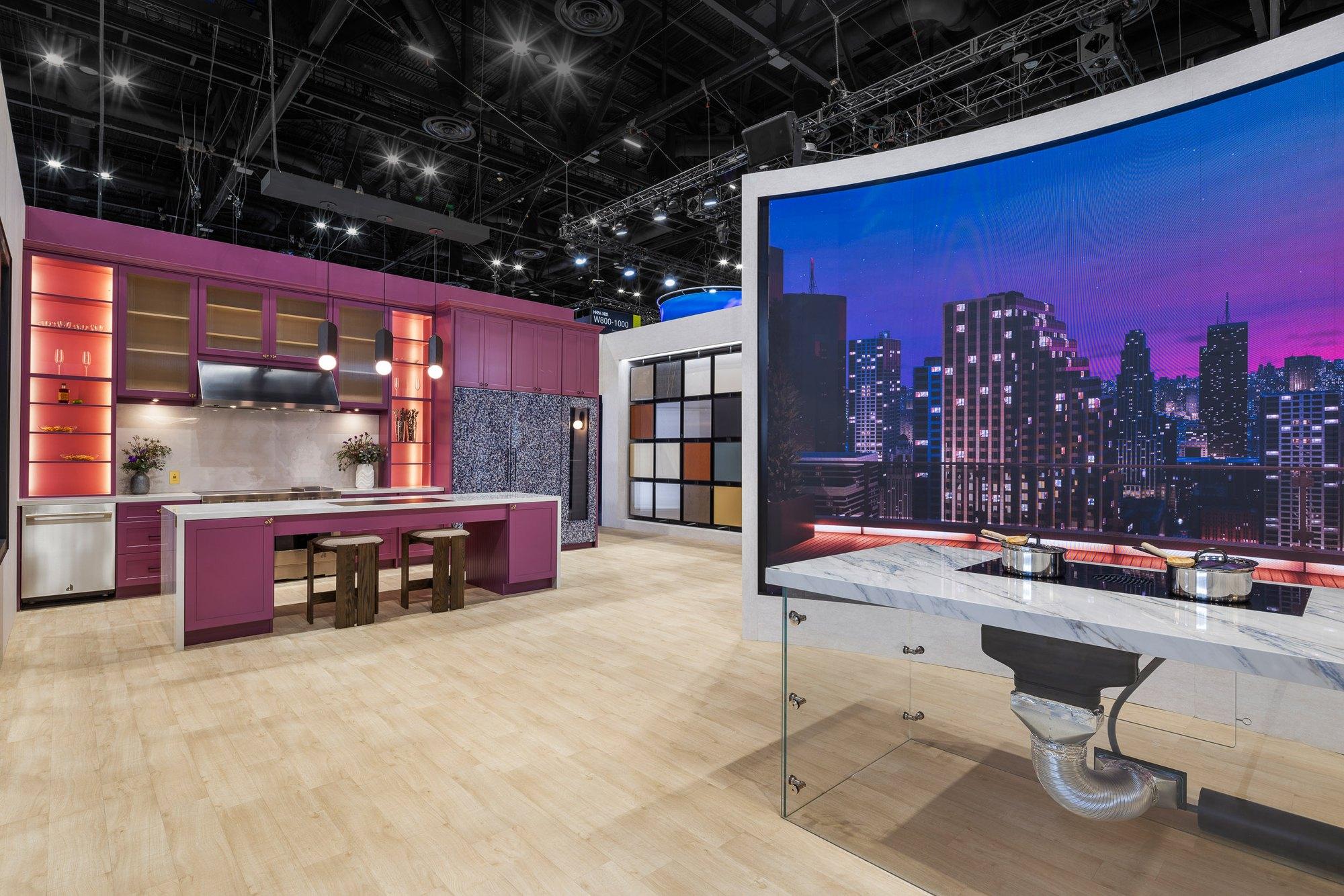 LED video wall running in a finished trade-show booth